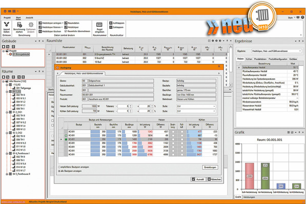 Solar-Computer: Auslegen von Heizkörpern, Heiz- und Kühlkonvektoren nach VDI 3805-6.