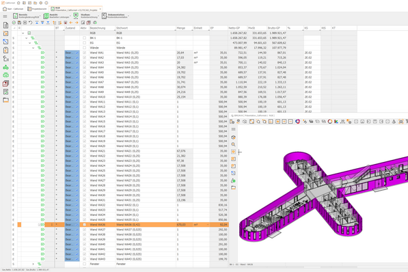 G&W Software: Das Raum- und Gebäudebuch nutzt die über BIM2AVA bereit gestellten 3D-Bauwerksmodelle.