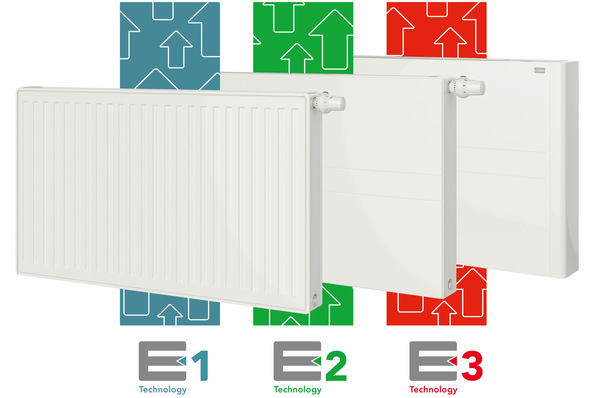 Cosmo: Heizkörper E1, E2 und E3 für Vorlauftemperaturen ab 35 °C.