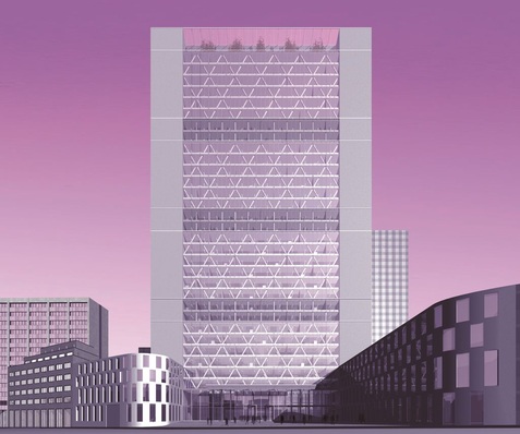 RuhrTurm in Essen. In der Konzeptphase wurden mit DIN V 18599 mehrere Energie- und Technikkonzepte untersucht.