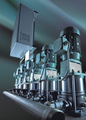 Wilo-Comfort CO/COR MVI 95 mit zwei bis sechs Hochdruckkreiselpumpen in Trockenläuferausführung.