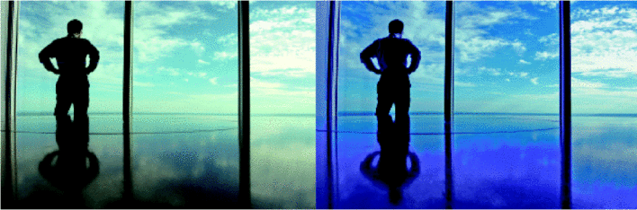 Blauer Himmel — blaue Scheiben: Hightech-Fensterscheiben können jetzt auf Knopfdruck oder automatisch über ein Bussystem die Sonneneinstrahlung regulieren.