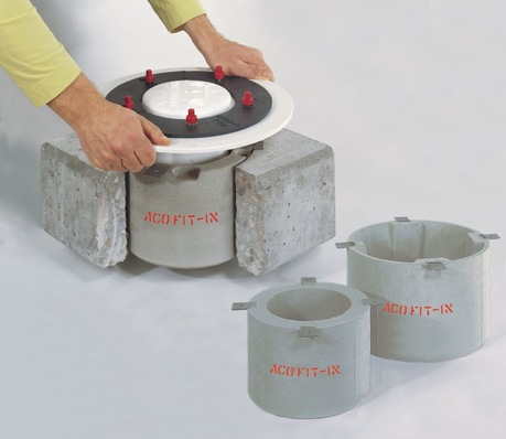 ACO Haustechnik: Vorgefertigtes Trockeneinbauset ACO FIT-IN für Kernbohrungen.
