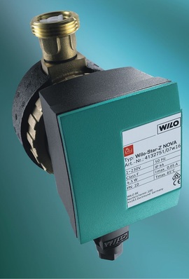 Wilo: Trinkwasser-Zirkulationspumpe Wilo-Star-Z Nova für Einfamilienhäuser mit Laufrad aus Edelstahl und energiesparendem EC-Motor.