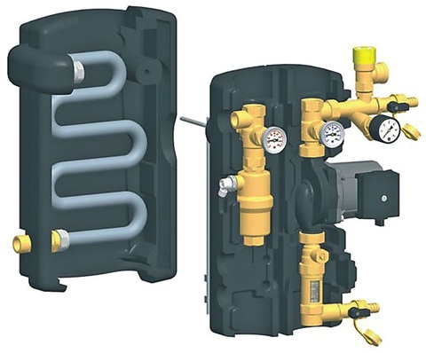 PAW: Solarstation SenCon analog mit Stagnationskühler für den Anschluss des Membranausdehnungsgefäßes.