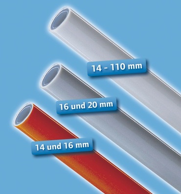 Verbundrohrsystem mit Farbkennung: Das weiße Original-Verbundrohr von Uponor wurde um zwei preisattraktive Rohre für spezielle Einsatzgebiete ergänzt.