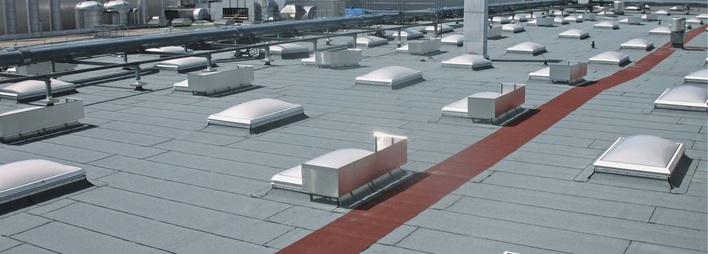 Saniertes Dach im BMW-Werk Dingolfing. Lichtkuppeln mit Linearem ­Durchbrandschutz verhindern einen Flammenüberschlag auf das Dach.