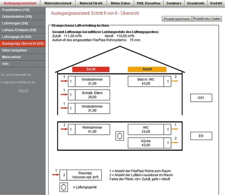 KWLeasyPlan zur Auslegung einer KWL-Anlage mit Systemkomponenten von Helios.