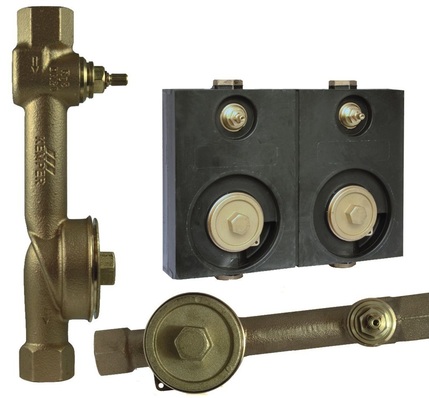 WDV / Molliné: Wasserzähler-Montageblock aus Rotguss.