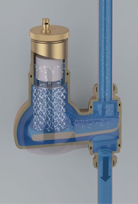 Caleffi: Automatischer Luftabscheider Discal Solar 251 für den Einbau in vertikalen Rohrleitungen.