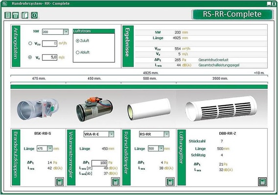 Auslegungsprogramm für Schako-Produkte.