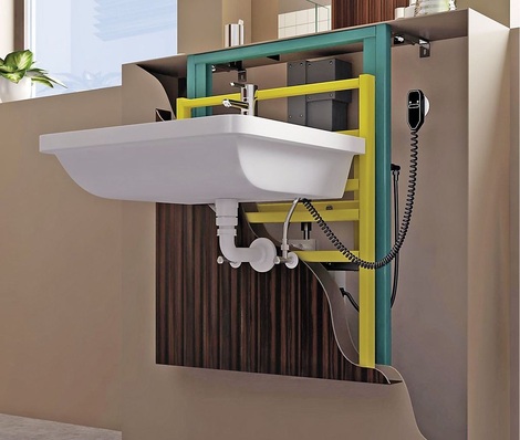 In der Höhe stufenlos verstellbar: Vorwandelemente BIS Vario von Walraven für barrierefreie Generationenbäder.