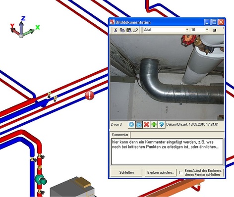 mh-software: Visuelle Zuordnung von Fotos und Kommentaren direkt im Rohrnetz.