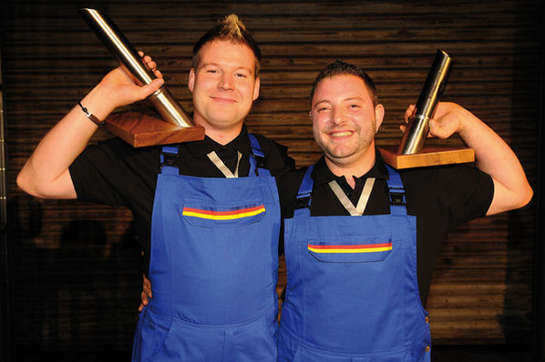 Sieger bei der Geberit Challenge 2011: Das Team Berzebube mit Thomas Schmitt und Marc Köhler von der Georg Berz & Co. GmbH aus Mainz. (Quelle: Geberit)