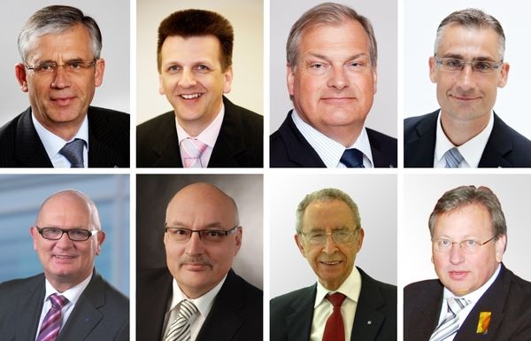 (Oben, v.l.) Siegfried Walter, Ralf Joneleit, Jürgen Röben, Dieter Becker, (unten, v.l.) Ludger Bökmann, Hellmuth Weiß, Celso Simoes Alexandre Pieter Jooste. (Quelle: Trox)