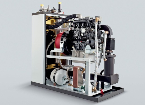 Abb. 1 BHKW-Einheit des ecopower 20.0. Im Vergleich zu einem konventionellen BHKW ermöglicht es bei witterungsabhängigem Wärmebedarf durch den modulierenden Betrieb eine deutlich höhere Stromproduktion und damit eine schnellere Amortisation.