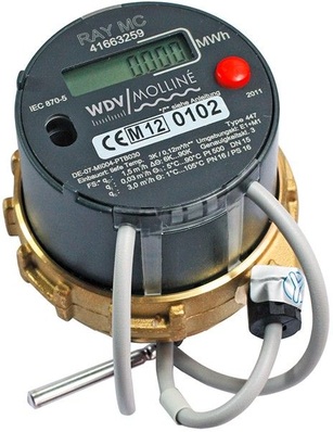 WDV / Molliné: Messkapselwärmezähler RAY für Koax 2“-Systeme.