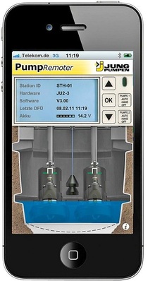Jung Pumpen: Animierte Darstellung der Betriebsparameter in der App „PumpRemoter“.
