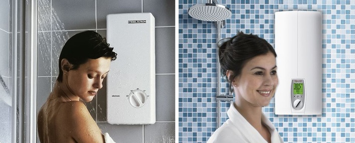 Links das Modell von 1987, rechts sein würdiger Ur-ur-ur-ur-Enkel: Vor 25 Jahren hat der Stiebel-Eltron-Ingenieur Ernst Appun den ersten vollelektronischen Durchlauferhitzer der Welt erfunden.