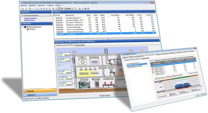 Solar-Computer: Dialog aus dem Programm „Kühllast- und Raumtemperaturberechnung VDI 2078/6007