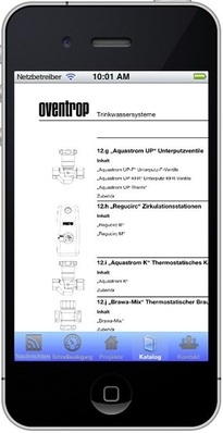 Die Rubrik „Katalog“ in der Oventrop-App.