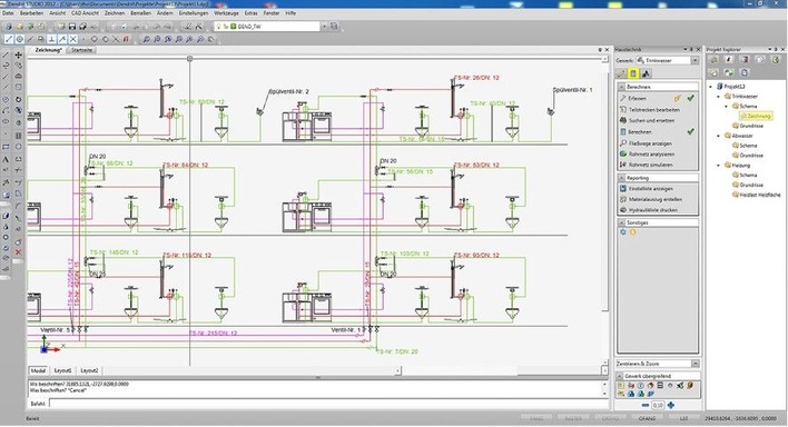 Screenshot der Haustechnik-Planungssoftware Kemper Dendrit Studio 2012.