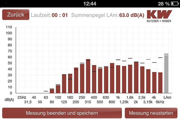 Kutzner + Weber: Screenshot der Schallmess-App.