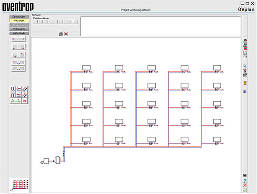 © Oventrop
 Oventrop: Hydraulische Auslegung in OVplan für ein Objekt mit Regudis-W-Wohnungsstationen.