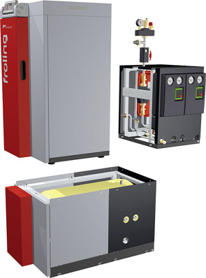 Fröling: HolzpelletHeizkessel P1 Pellet mit Hydraulik- und Boilerblock.