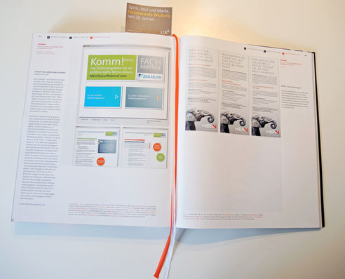 Die Website der Arbeitgebermarke Komm!(w/m) mit integriertem Jobportal im Jahrbuch der Werbung 2013.