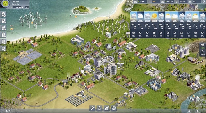 Abb. 1 Mit dem Browser Game „Power Matrix — Power your world“ von Siemens kann man die Energiewende virtuell selbst in die Hand nehmen. Mithilfe des „Smart Grid Operation Center“ lassen sich die Erzeugung und den Verbrauch von Strom intelligent steuern und durch die erzielten Wettbewerbsvorteile ganze ­Regionen wirtschaftlich entwickeln. In der Realität ist noch viel Geduld erforderlich, bis die Kälte-Klima-Branche ihre Potenziale an Smart-Grid-Funktionen auf dem Markt versilbern kann.