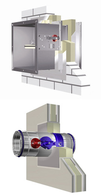 Trox-Weichschottlösung: Einbau der FK-EU in Massivwand (oben) und der FKRS-EU in Leichtbauwand.