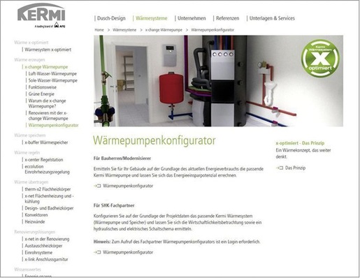 Kermi: Wärmepumpenkonfigurator auf www.kermi.de