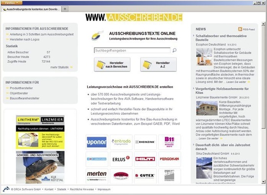 Orca Software: Startseite von www.ausschreiben.de