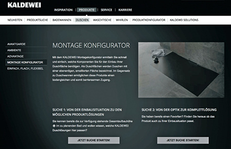 



Kaldewei: Montagekonfigurator für Duschflächen. 
