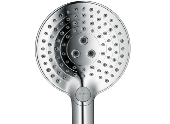 Verchromte Raindance-Select-Handbrause.